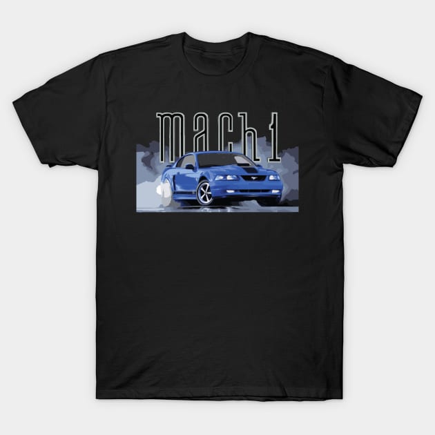 MACH 1 MUSTANG GT SN95 CLASSIC RETRO NEW EDGE AZURE BLUE T-Shirt by cowtown_cowboy